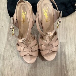 Yves Saint Laurent Tan Heels with Strappy Design and High Stiletto